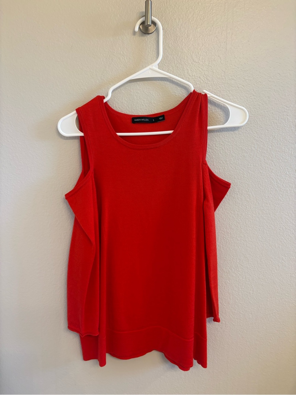 Karen Millen Red Cold-Shoulder Tank Top